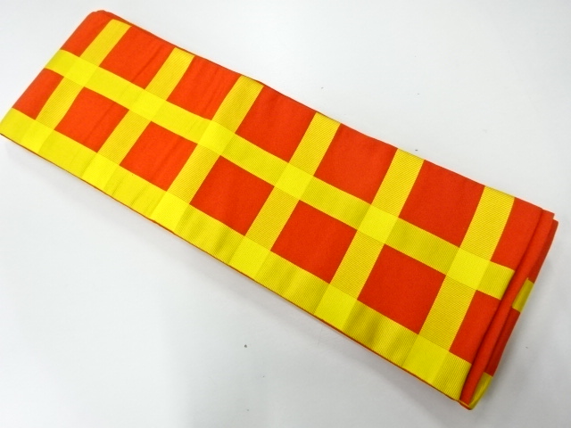 JAPANESE HANHABA OBI / CHIKUZEN HAKATA / WOVEN GRID